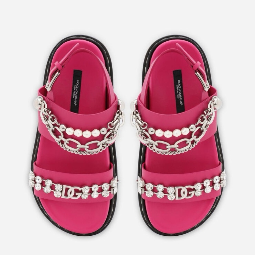 Dolce & Gabbana embellished strap sandals pink pearl crystal